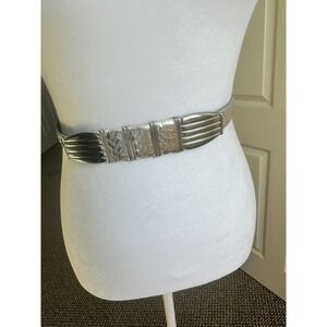 Vtg Snakeskin Waist Belt Genuine Statement Silver Sz M 80’s Rockabilly Embossed 